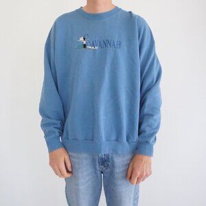 Vintage Hanes Sweater Sky Blue Embroidered Savannah Georgia Nautical XL